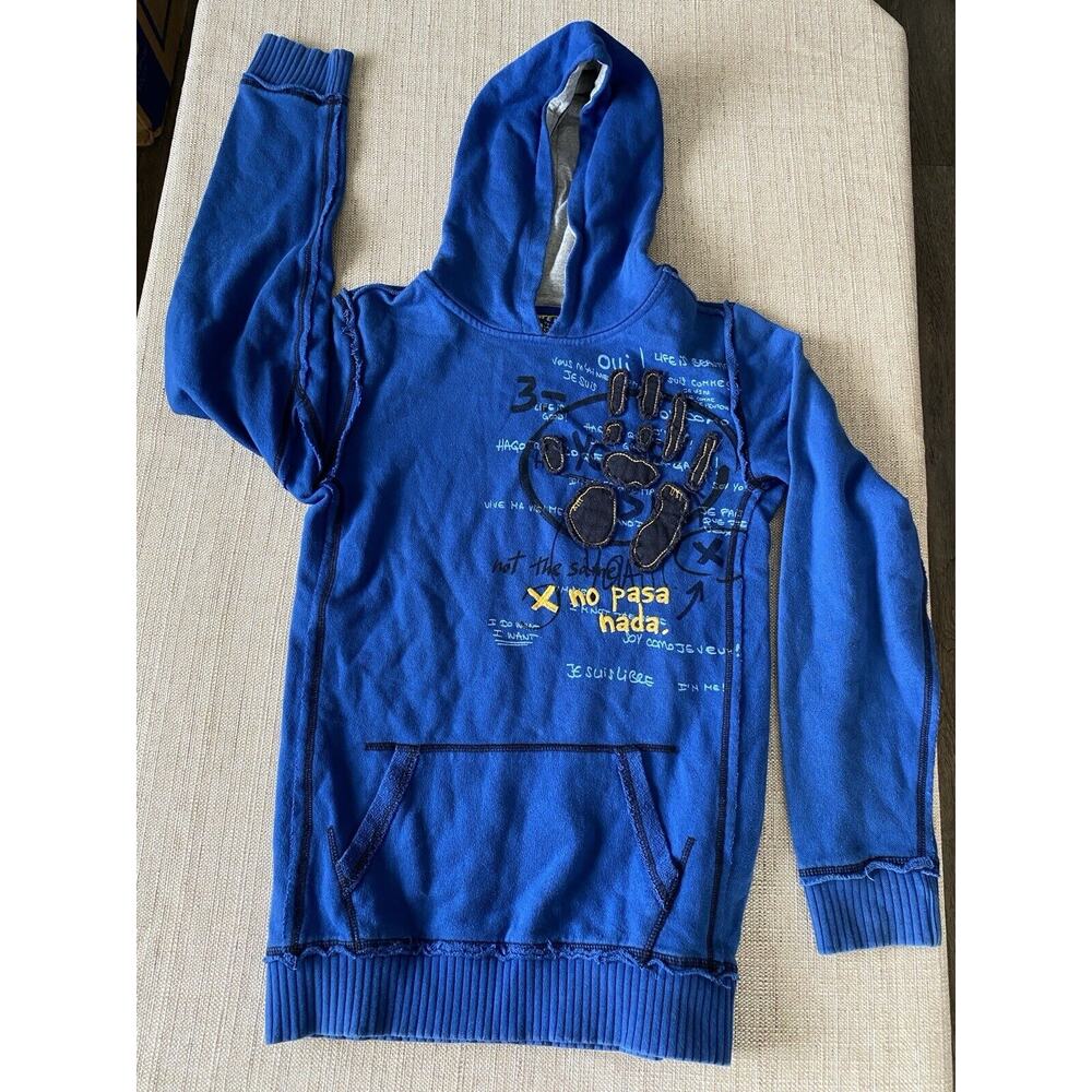 DESIGUAL Blue thick fleecy hoodie with applique hand 13-14